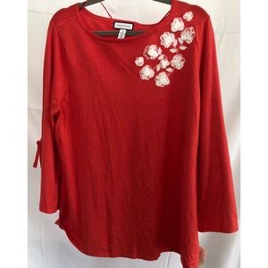 Charter Club Contrast Sweater w/ Flower Appliqué